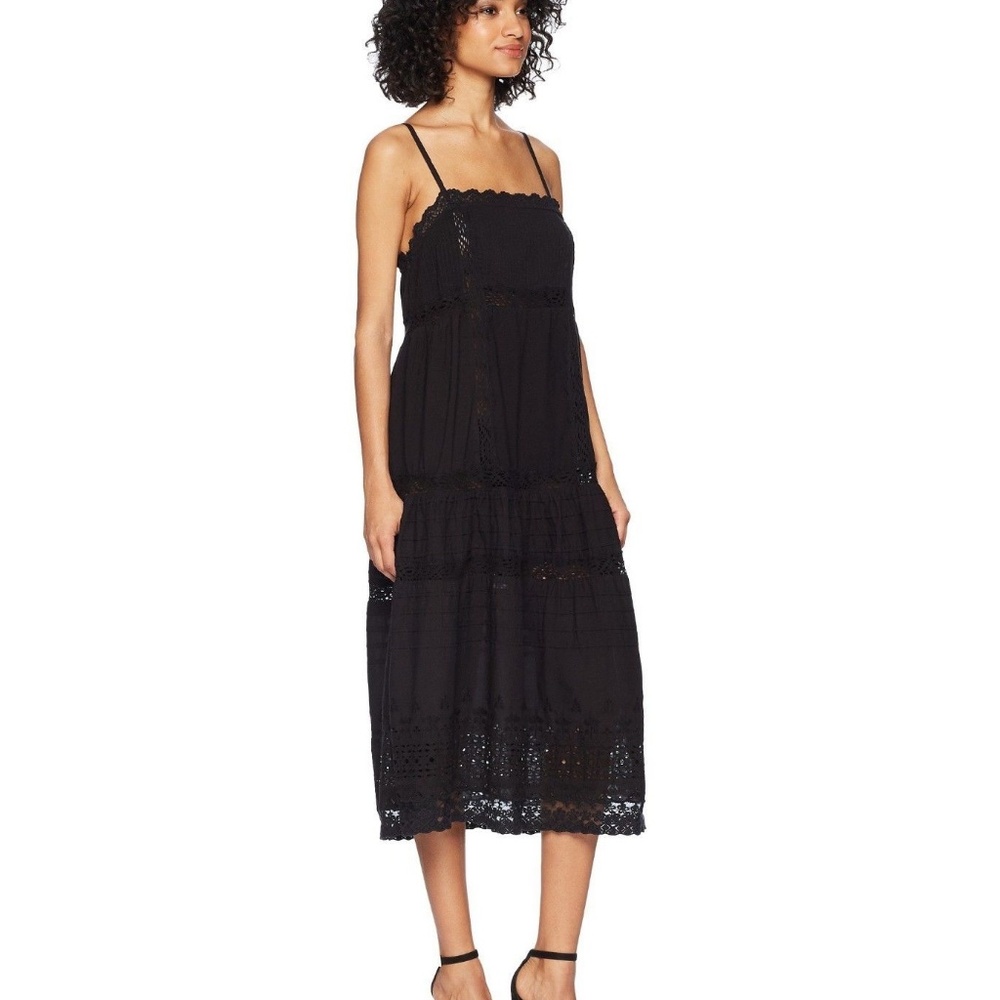Free People Boho Crochet Pintuck Tiered Slip Dress